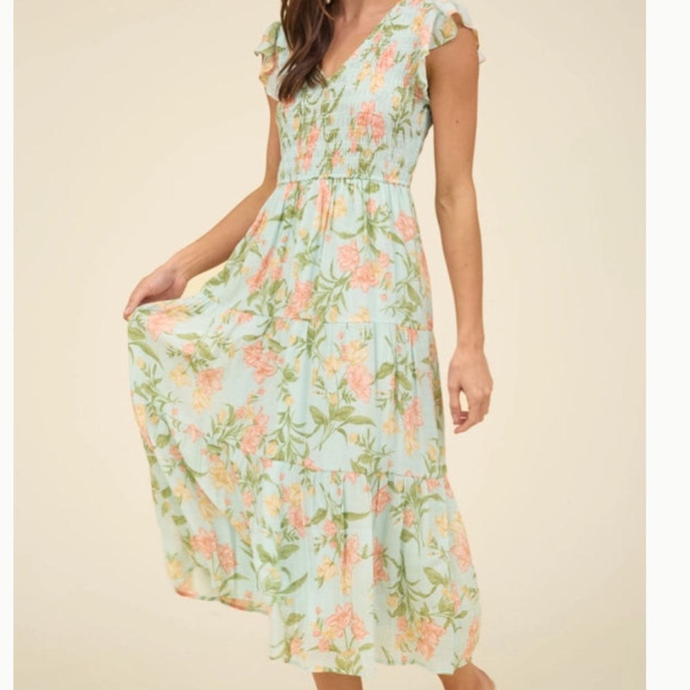 Perch Blu Pepper Floral Midi Tiered Dress